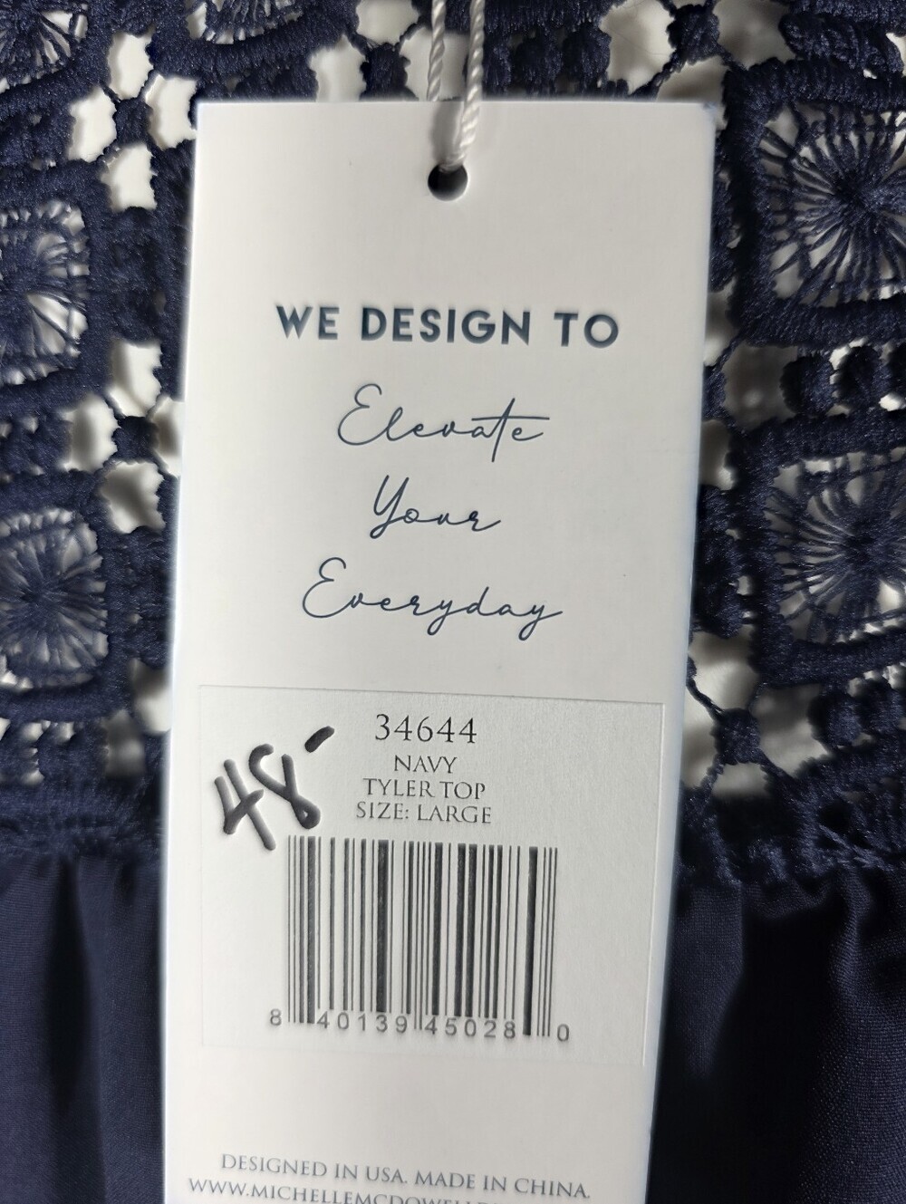 NWT Boutique Navy Blue Crochet Lace Bell Sleeve Blouse | Size L Boho Cottagecore - Picture 8 of 12